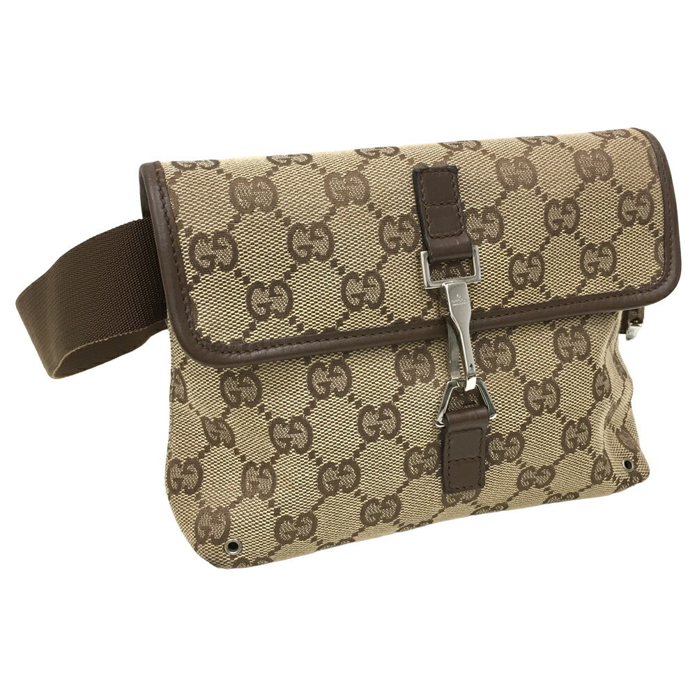 Gucci GG Canvas Waist Bag Leather Brown Clutch Flap